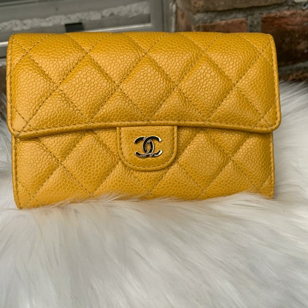 Chanel Mustard Yellow Medium Flap Wallet